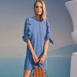 See by Chloe Riverside Blue Tie Sleeve Shift Dress